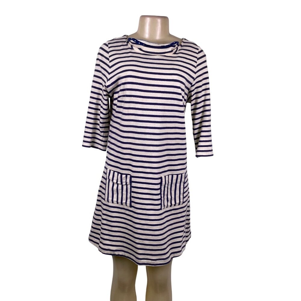Bon Voyage Women’s Navy & White Striped Dress With Back Zip & Pockets Size S